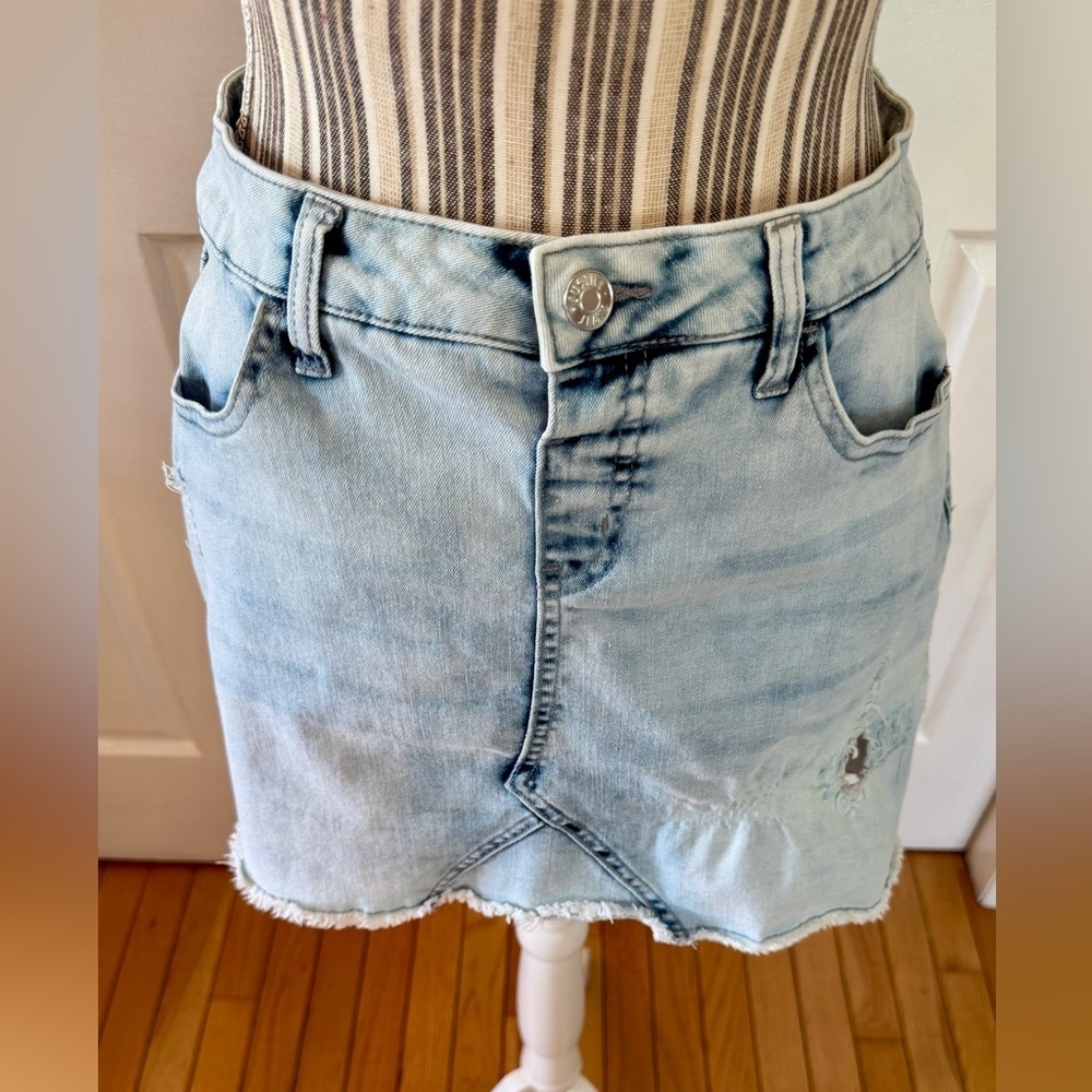 Justice Blue Asymmetrical Distressed denim Skirt with shorts underneath - Picture 2 of 9